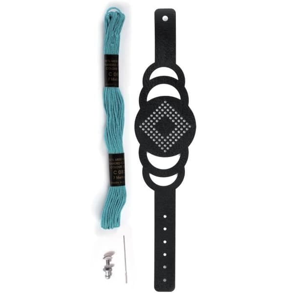 Svart läderbroderiarmbandssats med runt mönster - Svart - Blandat - Vuxen - Interiör - 22 cm i längd - 4 stycken