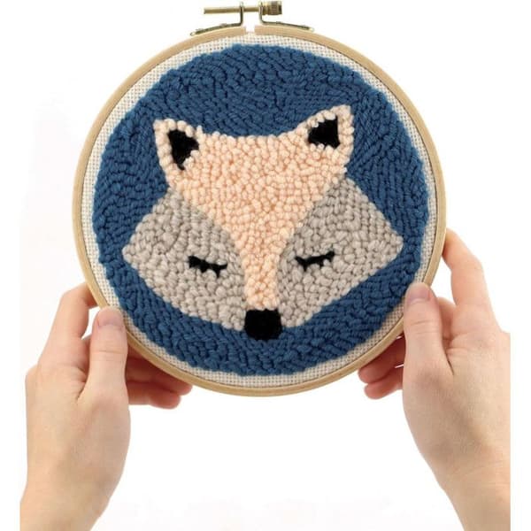 Punch Needle broderikit - Flerfärgad - Räv - 23 x 26 cm - Nål ingår - 4 ullfärger