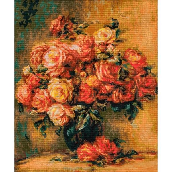 RIOLIS Counted Cross Stitch Kit 15,75"X19" - Bukett Of Roses-Renoir (14 Count)