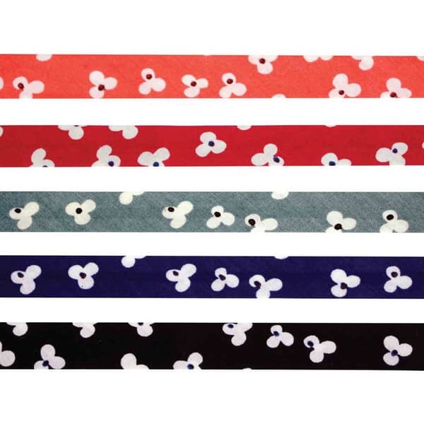Biais bomull 1 cm x 1 m Eleganta blommor 5 stycken