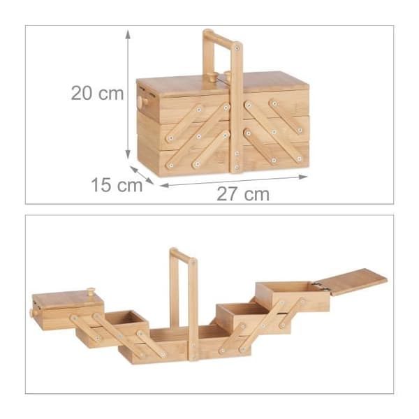 Relaxdays Small Bamboo Craft Box Syarbetarlåda utan innehåll Lockad korg 20x27x15cm, Natur -