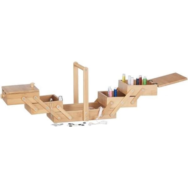 Relaxdays Small Bamboo Craft Box Syarbetarlåda utan innehåll Lockad korg 20x27x15cm, Natur -