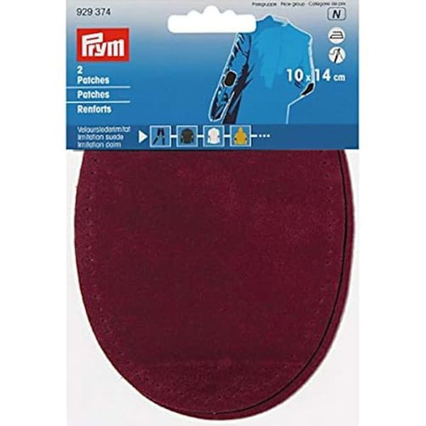 Oval förstärkningar i imitation av mocka - PRYM - 14x10 cm - Röd - Klister - Tvättbar upp till 30 grader