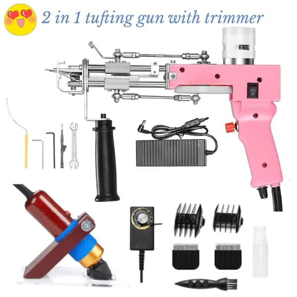 Tuftningspistolset, Trimmer, Mattuftningsmaskin, Rosa 2i1, EU-kontakt 220V