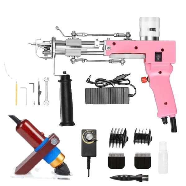 Tuftningspistolset, Trimmer, Mattuftningsmaskin, Rosa 2i1, EU-kontakt 220V Pink 2in1 Kit EU Plug 220V