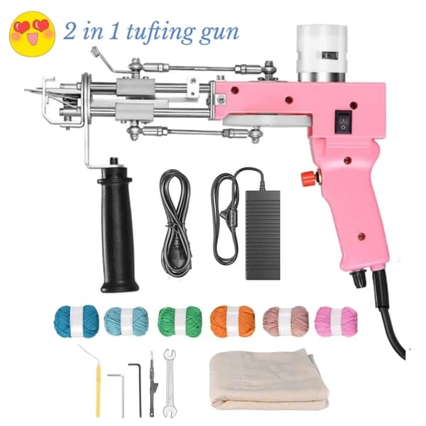 Tuftningspistolset, Trimmer, Mattuftningsmaskin, Rosa 2i1, EU-kontakt 220V