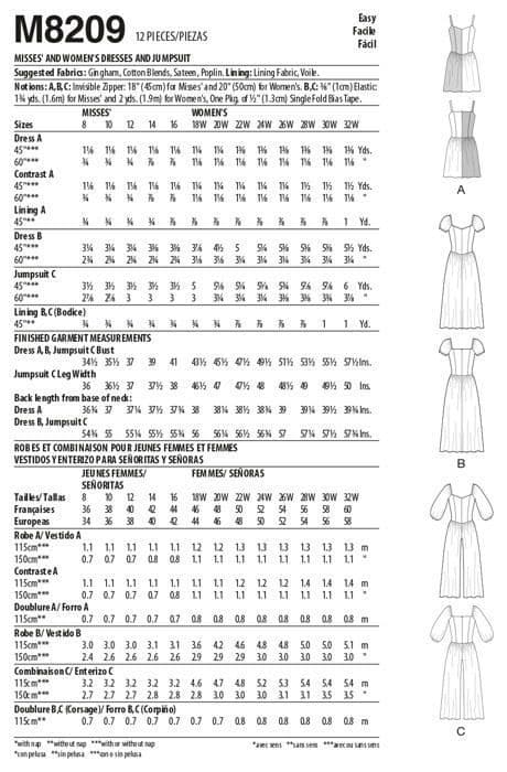 Na - M8209B5 - McCall's Patterns B5 Symönster för kvinnors klänningar och jumpsuits, Flerfärgad, (8-10-12-14-16)
