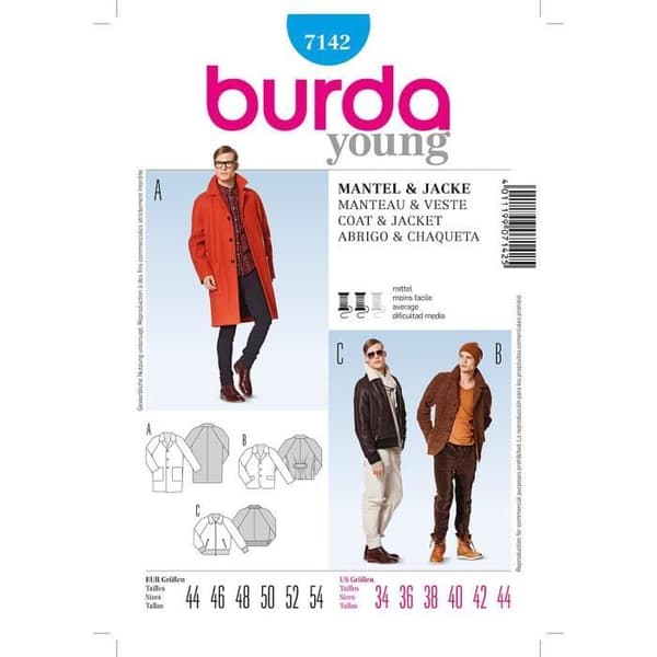 Burda Pattern 7142 Kappa och jacka för män