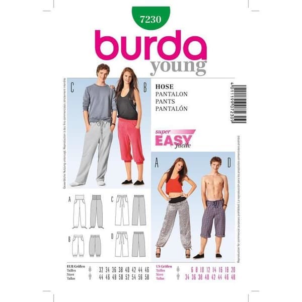Burda B7230 Symönstrade byxor 19 x 13 cm...