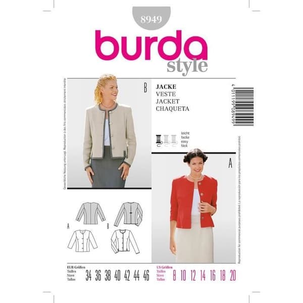 Mönster Burda 8949 Jacka