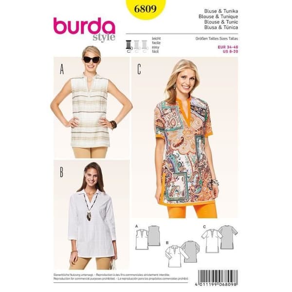 Symönster Burda 6809 Blus och tunika