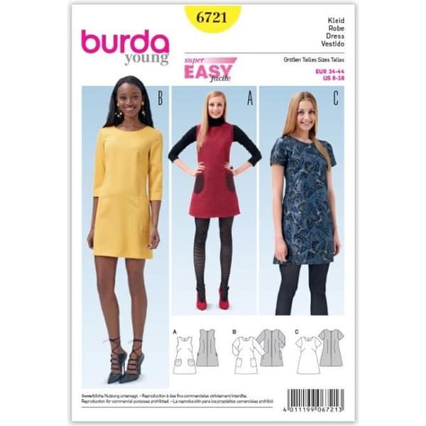 Mönster Burda 6721 Klänning