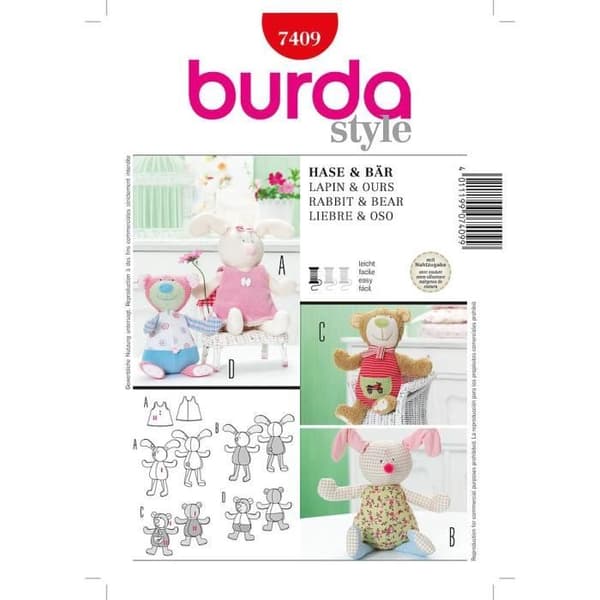 Mönster Burda 7409 Kanin och björn