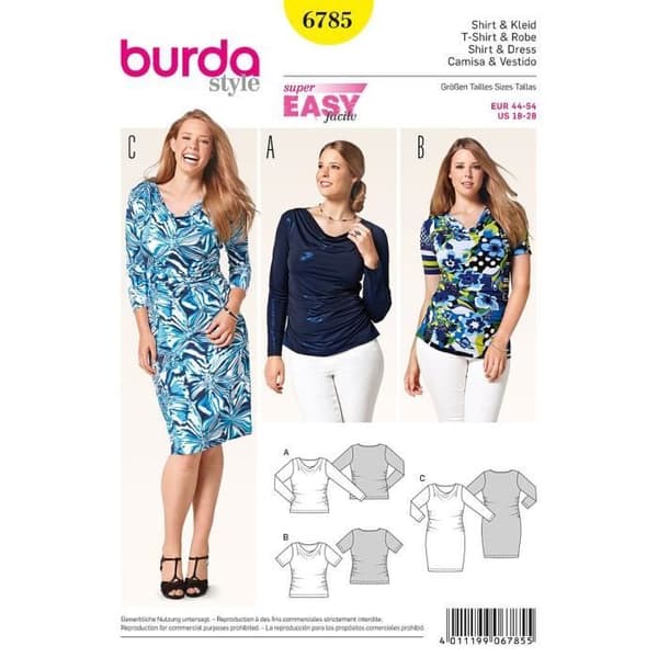 Mönster Burda 6785 T-shirt och klänning