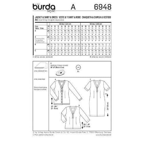 Burda symönster B6948 Jacka och T-shirt och klänning 19 x 13 cm...