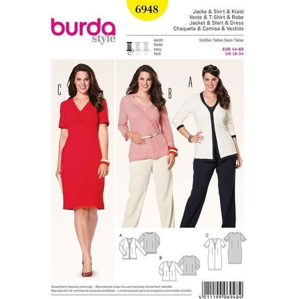 Burda symönster B6948 Jacka och T-shirt och klänning 19 x 13 cm...