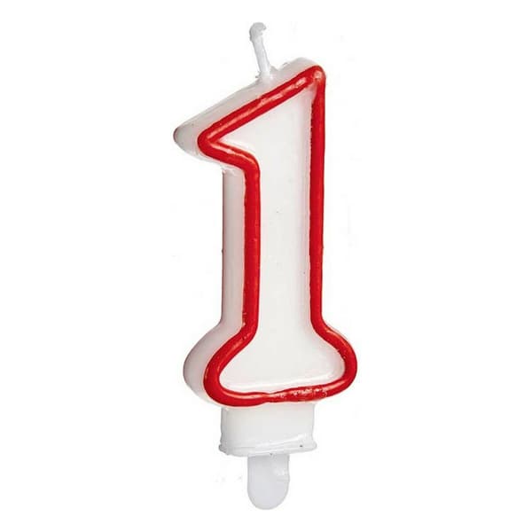 Candle Birthday Number 1 Red White (12 Units)