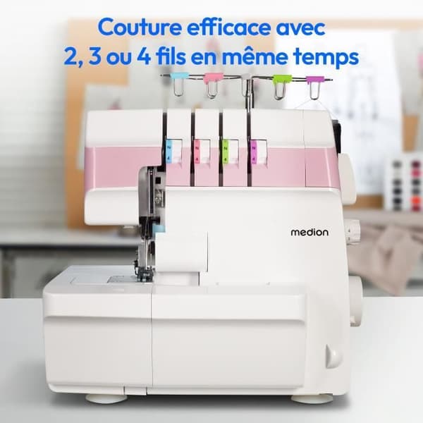 Overlocker - MEDION - SO 90 - 91W - Nål typ 11, 14, 16 - 1200 rpm - LED - Rosa