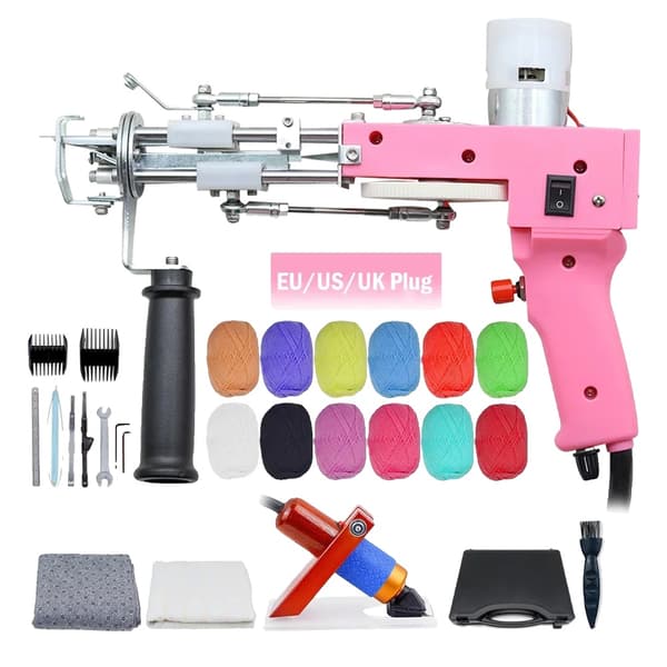 Tufting Gun, Justerbar mattans höjd 9-21 mm, Hög hastighet 5-40 stygn/sek,Rosa Set 2