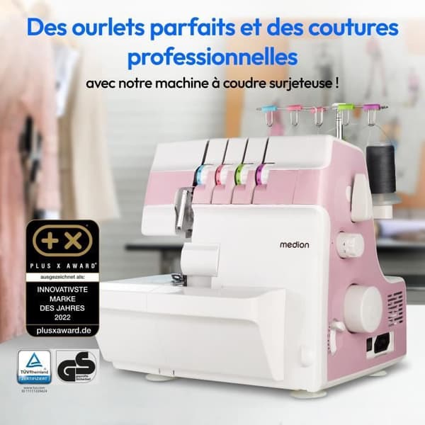 Surjeteuse - MEDION - SO 90 - 91W - Nåltyp 11, 14, 16 - 1200 varv/min - LED - Rosa