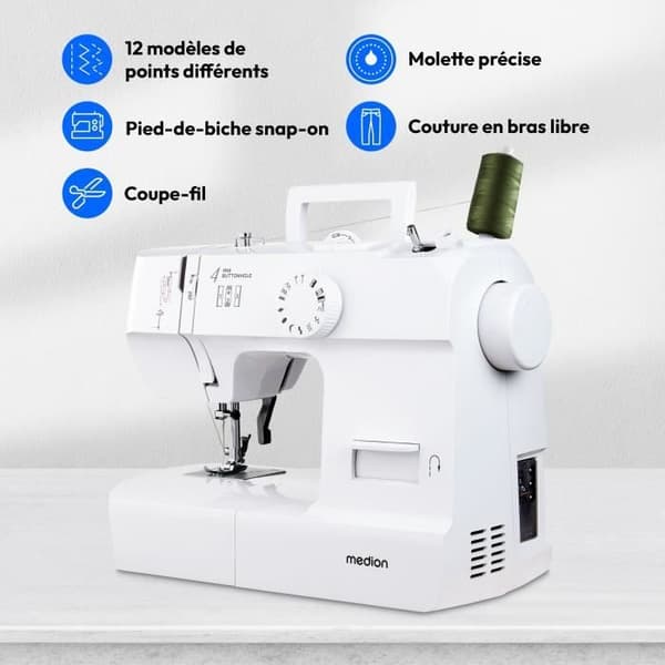 Syrmaskin - MEDION - SM 70 - 71W - 12 Stygn - 700 varv/min - LED - Vit