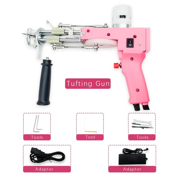 Elektrisk tuftingpistol, 2-i-1 klippt pile & slinga pile, justerbar pilehöjd,110V-220V