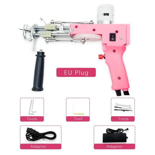 Tuftningspistol, saxlugg & slinglugg, elektrisk mattmaskin, Rosa