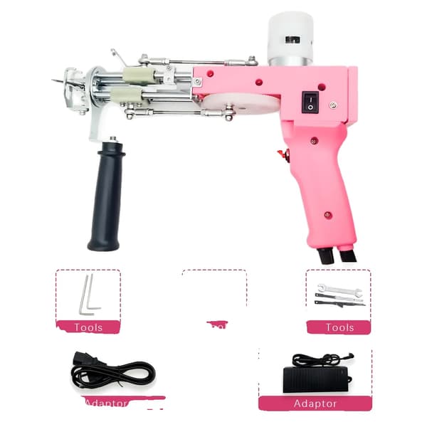 Tuftningspistol, saxlugg & slinglugg, elektrisk mattmaskin, Rosa