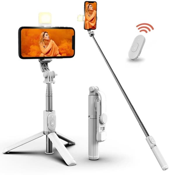 Langaton Bluetooth Selfie Stick valolla Valkoinen