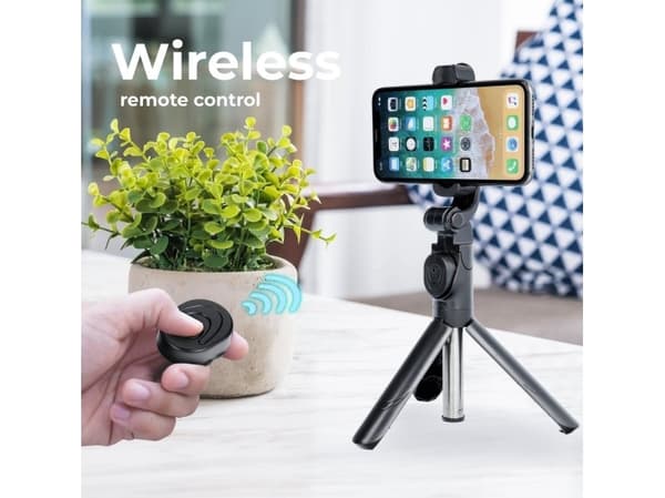 Selfie-tikku Partner Tele.com / selfie-pidike bluetooth-kaukosäätimellä triopodi musta SSTR-12