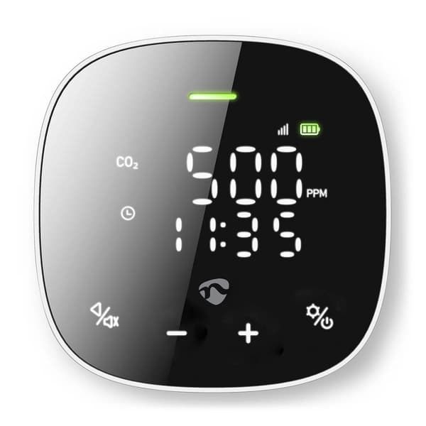 Nedis SmartLife-luftkvalitetsmåler | Wi-Fi | Inkl. Skærm | Fugtighed / Kuldioxid (CO2) / Temperatur | Android™ / IOS | Hvid / Sort