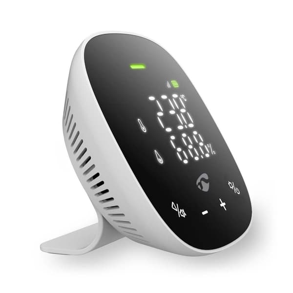 Nedis SmartLife-luftkvalitetsmåler | Wi-Fi | Inkl. Skærm | Fugtighed / Kuldioxid (CO2) / Temperatur | Android™ / IOS | Hvid / Sort