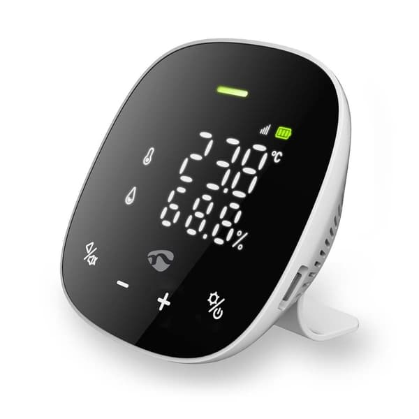 Nedis SmartLife-luftkvalitetsmåler | Wi-Fi | Inkl. Skærm | Fugtighed / Kuldioxid (CO2) / Temperatur | Android™ / IOS | Hvid / Sort