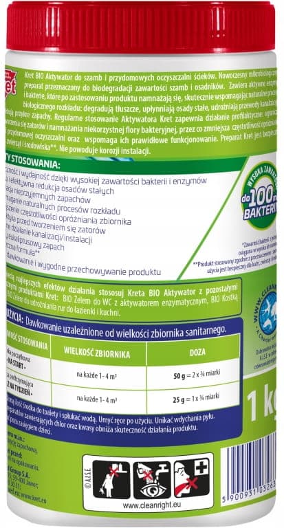 BIO-aktivator för septiktankar och avloppsreningsverk Kret 1 kg
