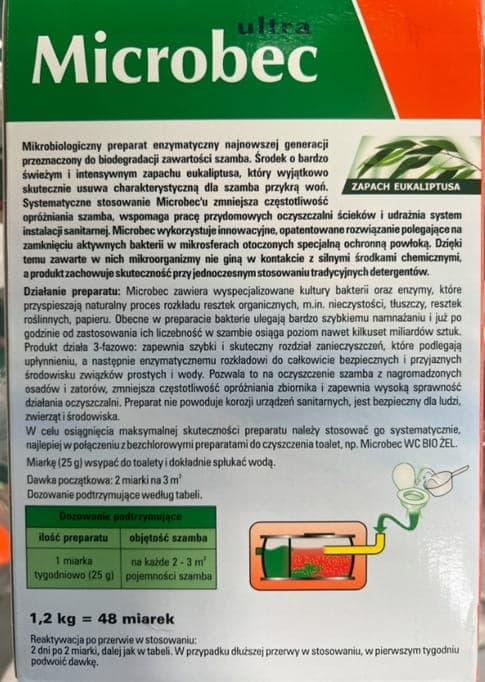 Eukalyptus septiktankberedning 1,2 kg Effektiv biologisk nedbrytning av septiktankar
