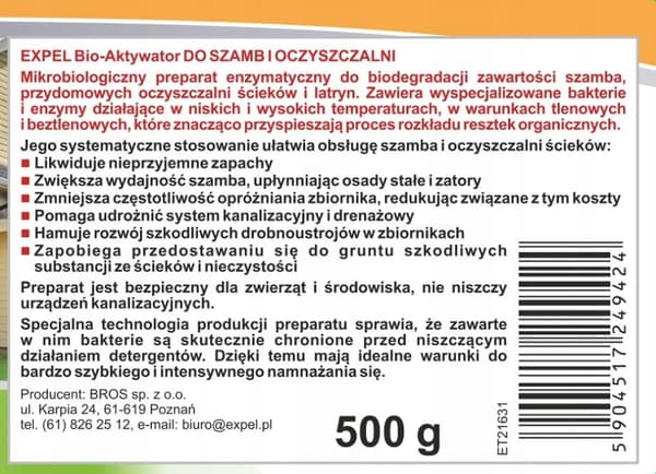 Bioaktivaattori septitankeille ja jätevedenpuhdistamoille 500g Biohajoavuus Hajunpoisto