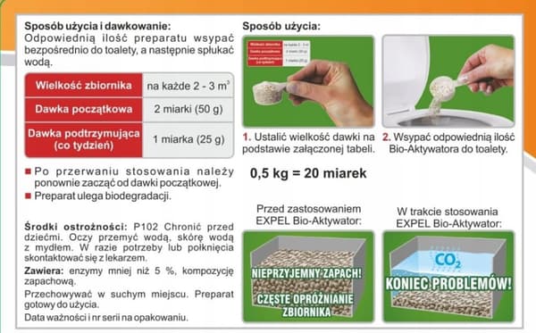 Bioaktivaattori septitankeille ja jätevedenpuhdistamoille 500g Biohajoavuus Hajunpoisto