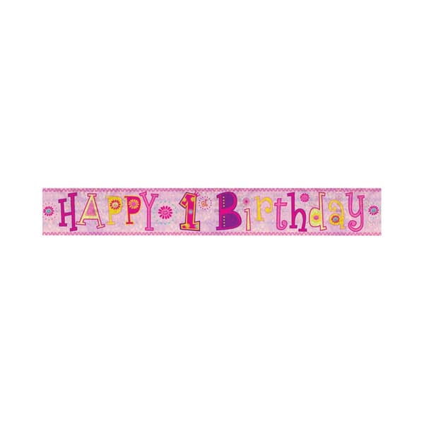 Amscan 1. fødselsdag pige holografisk folie banner pink One Size