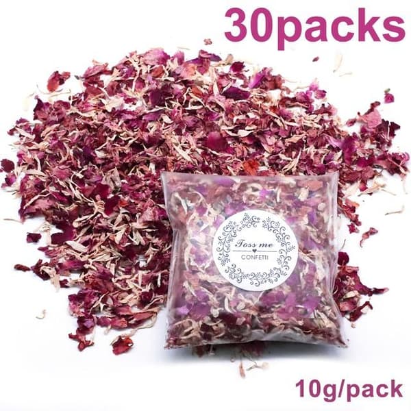 30 påsar X 10g torkade 100% naturliga rosenblad för bröllop, biologiskt nedbrytbara, bred applikation