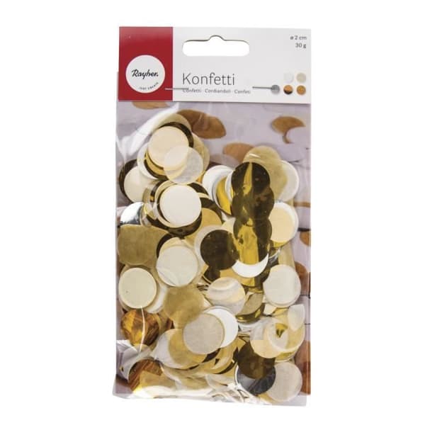 Konfetti, 2cm ø, silver, guld, vit, kräm, tab-bag 30g