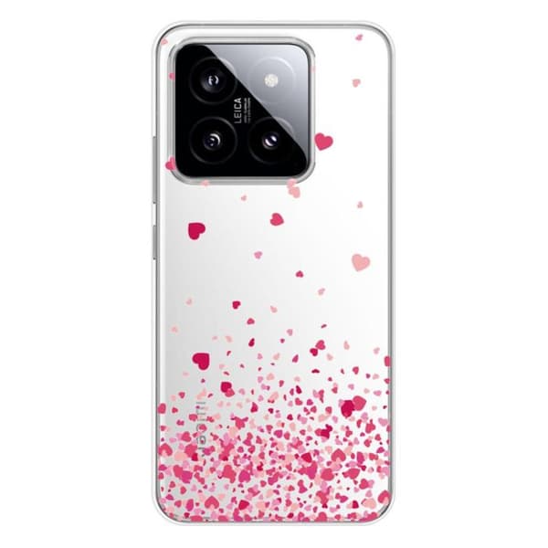 Tryckt silikonfodral som är kompatibelt med Xiaomi 14 Confetti of Hearts Pink
