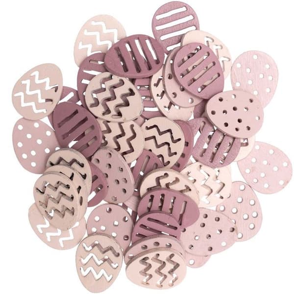 48 Träkonfetti - Påskägg - Rosa