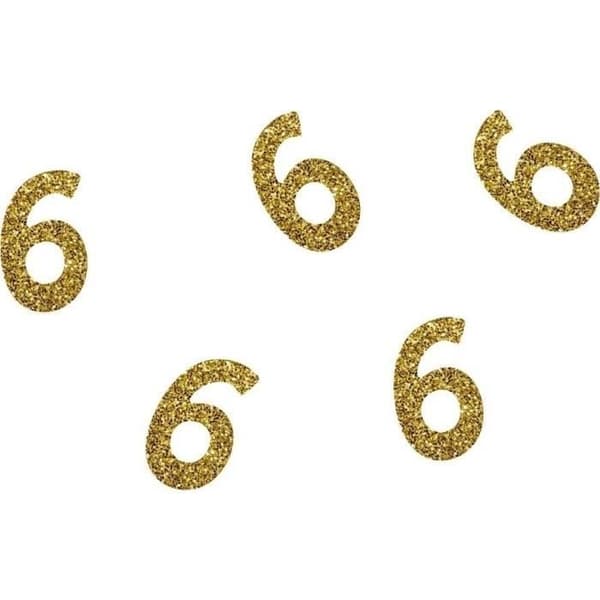 P'TIT Clown re21037 - Paket med 50 glittriga konfetti Siffra 6 Guld