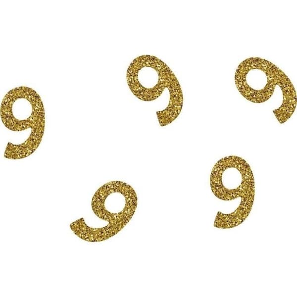 P'TIT Clown re21043 - Paket med 50 glittriga konfetti Siffra 9 Guld