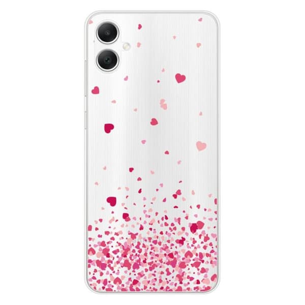 Silicone fodral med tryck som är kompatibel med Samsung Galaxy A05, rosa hjärtkonfetti