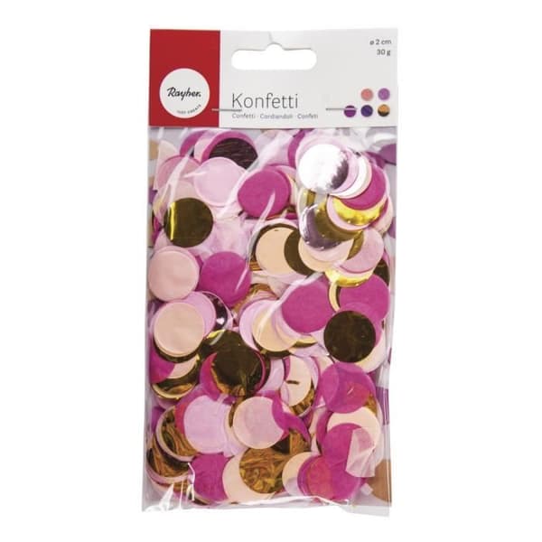 Konfetti, 2cm ø, mörkrosa, guld, rosa, tab-bag 30g