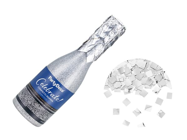 Konfettirör Champagne, Silver, 20,5 cm