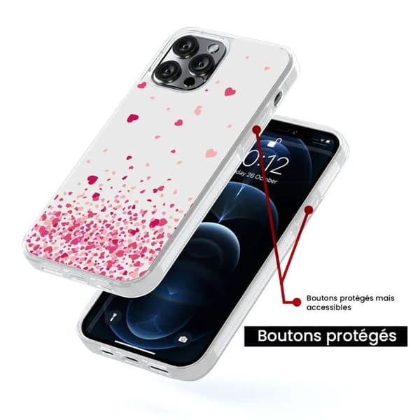 Silicone-förstärkt tryckt skal kompatibelt med Samsung Galaxy S23 Ultra Hjärtans konfetti rosa