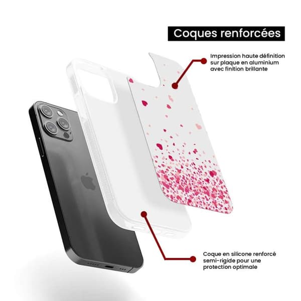 Silicone-förstärkt tryckt skal kompatibelt med Samsung Galaxy S23 Ultra Hjärtans konfetti rosa