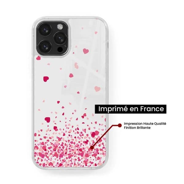 Silicone-förstärkt tryckt skal kompatibelt med Samsung Galaxy S23 Ultra Hjärtans konfetti rosa